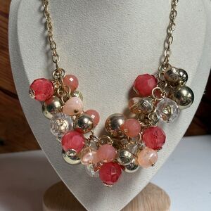 New York & Company Pink, Coral Beaded Gold Necklace NWT